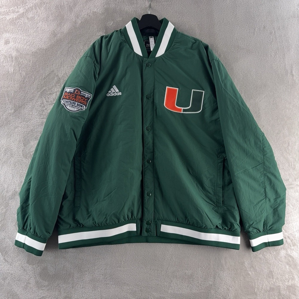 Adidas Miami Hurricanes Puffer‎ Jacket Mens Size 2XL Green Team Issued Varsity